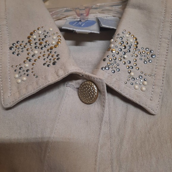 Diane Gillman Tan Boho Western embellished Denim Jacket  Large - Picture 4 of 6